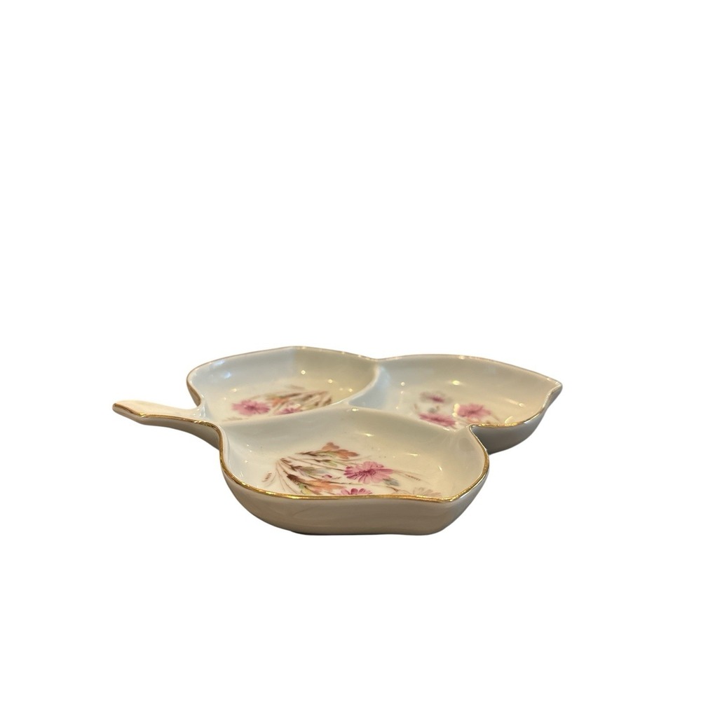 Vintage Coquette Mitterteich Bavaria Germany Dish Floral Leaf Shape Tray 3 Part - Picture 5 of 7